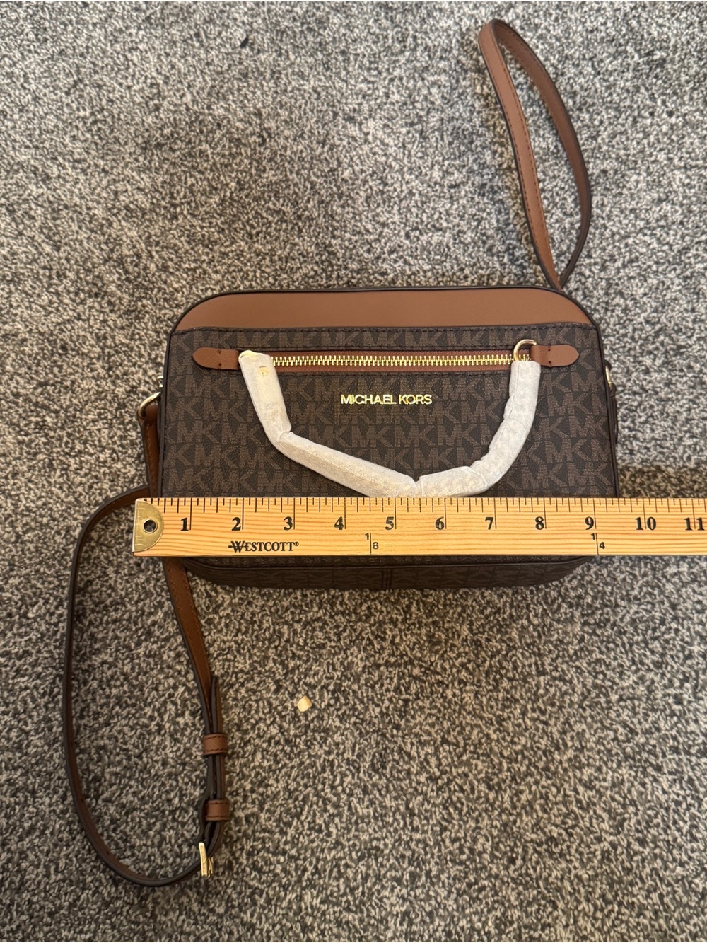 Michael Kors Jet Set Large Logo Crossbody Bag Brown MK Signature NWT - Picture 11 of 13